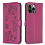 Four-leaf Embossed Leather Phone Case, For iPhone 7 / 8 / SE 2022, For iPhone 13 Pro Max, For iPhone 13 Pro, For iPhone 13, For iPhone 12 / 12 Pro, For iPhone 12 Pro Max, For iPhone 11 Pro Max, For iPhone 11
