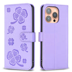 Four-leaf Embossed Leather Phone Case, For iPhone 17 Pro Max, For iPhone 17 Pro, For iPhone 17, For iPhone Air, For iPhone 16 Pro Max, For iPhone 16 Pro, For iPhone 16 Plus, For iPhone 16