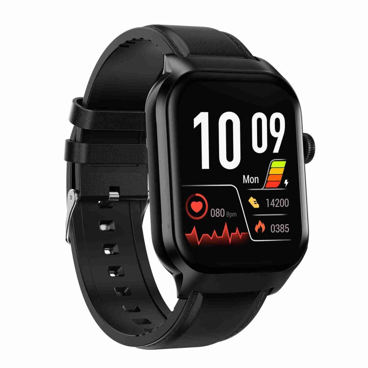 Smartwatch mit 2,01 Zoll Durchmesser, Lederarmband, Bluetooth-Anruffunktion, Herzfrequenzmessung/nicht-invasiver Blutzuckermessung, Lederarmband schwarz, Lederarmband braun