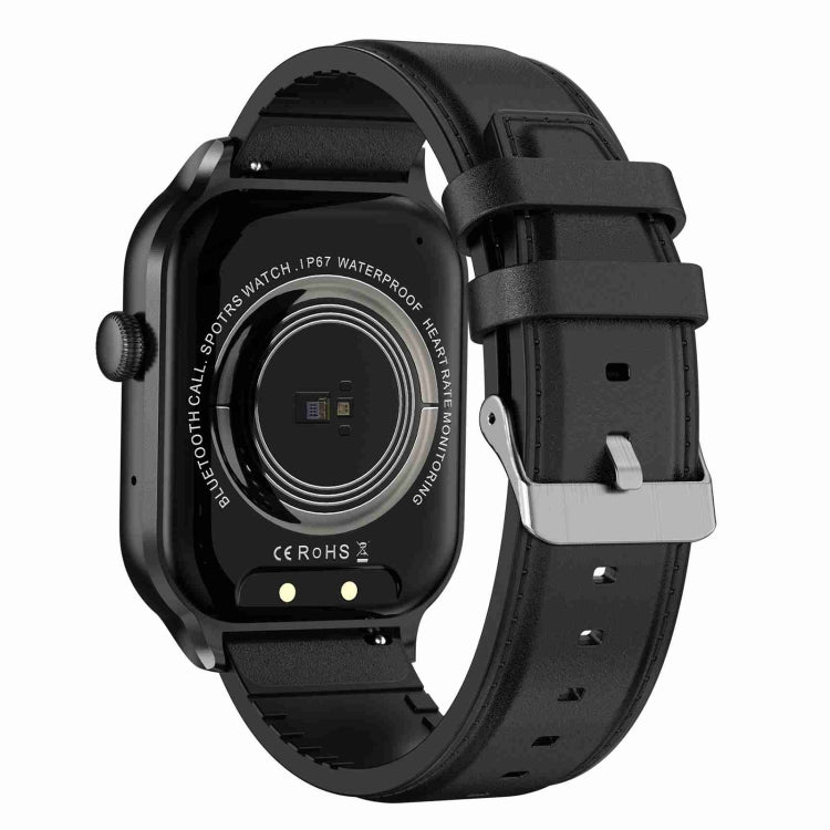 Smartwatch mit 2,01 Zoll Durchmesser, Lederarmband, Bluetooth-Anruffunktion, Herzfrequenzmessung/nicht-invasiver Blutzuckermessung, Lederarmband schwarz, Lederarmband braun