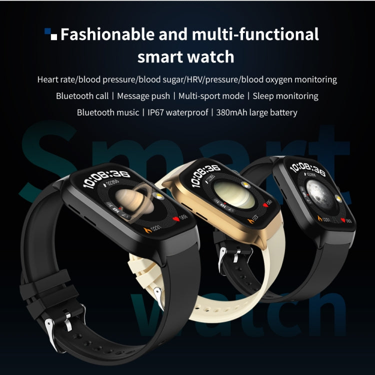 Smartwatch mit 2,01 Zoll Durchmesser, Lederarmband, Bluetooth-Anruffunktion, Herzfrequenzmessung/nicht-invasiver Blutzuckermessung, Lederarmband schwarz, Lederarmband braun