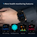 Smartwatch mit 2,01 Zoll Durchmesser, Lederarmband, Bluetooth-Anruffunktion, Herzfrequenzmessung/nicht-invasiver Blutzuckermessung, Lederarmband schwarz, Lederarmband braun