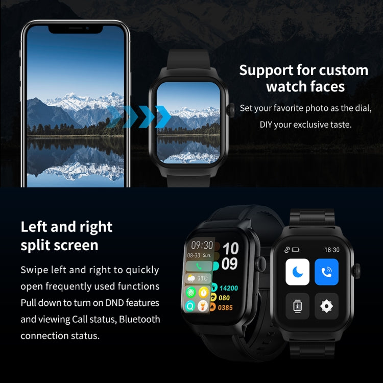 Smartwatch mit 2,01 Zoll Durchmesser, Lederarmband, Bluetooth-Anruffunktion, Herzfrequenzmessung/nicht-invasiver Blutzuckermessung, Lederarmband schwarz, Lederarmband braun