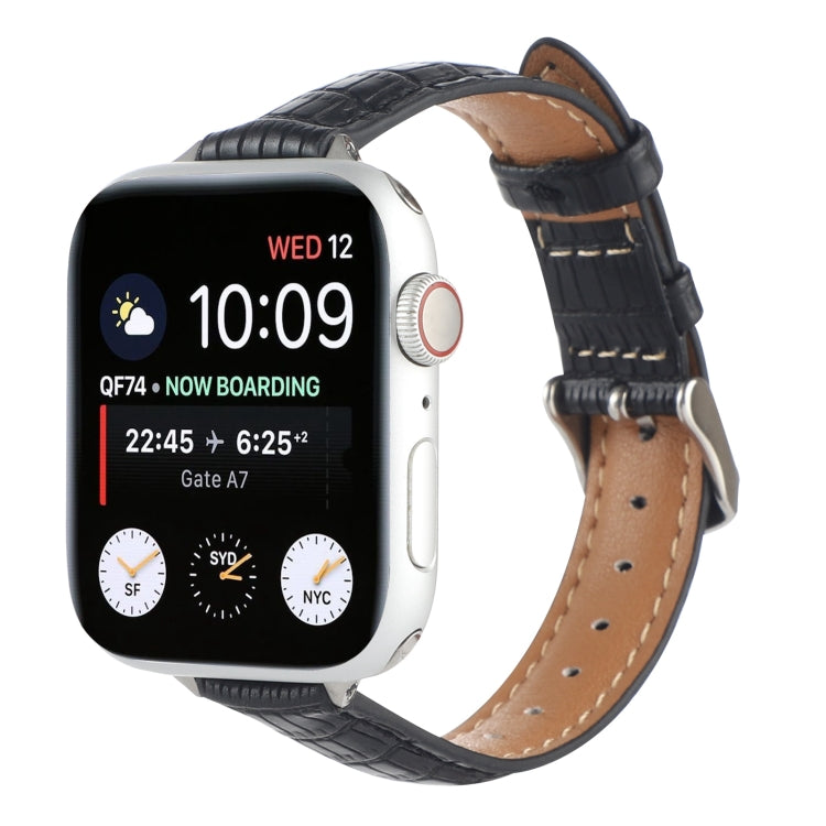 سوار ساعة من جلد التمساح النحيف، لساعة آبل SE 2023 مقاس 44 مم، لساعة آبل SE 2023 مقاس 40 مم، لساعة آبل ألترا 2 مقاس 49 مم، لساعة آبل سيريس 9 مقاس 45 مم، لساعة آبل سيريس 9 مقاس 41 مم، لساعة آبل ألترا 49 مم