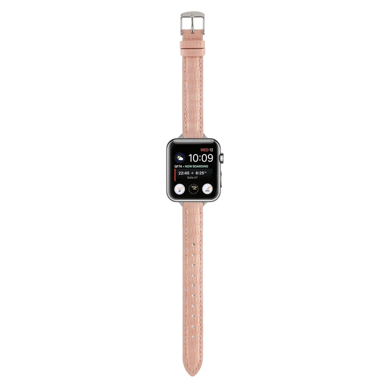 Slim Crocodile Leather Watch Band, For Apple Watch Series 4 44mm, For Apple Watch Series 4 40mm, For Apple Watch Series 3 38mm, For Apple Watch Series 3 42mm, For Apple Watch Series 2 42mm, For Apple Watch Series 2 38mm
