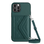 Rhombic Texture Card Bag RFID Phone Case with Long Lanyard, For iPhone SE 2022 / SE 2020, For iPhone 13 Pro Max, For iPhone 13 Pro, For iPhone 13, For iPhone 13 mini, For iPhone 12, For iPhone 12 Pro Max, For iPhone 12 Pro