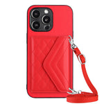Rhombic Texture Card Bag RFID Phone Case with Long Lanyard, For iPhone SE 2022 / SE 2020, For iPhone 13 Pro Max, For iPhone 13 Pro, For iPhone 13, For iPhone 13 mini, For iPhone 12, For iPhone 12 Pro Max, For iPhone 12 Pro