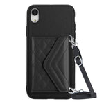 Rhombic Texture Card Bag RFID Phone Case with Long Lanyard, For iPhone 12 mini, For iPhone 11 Pro Max, For iPhone 11, For iPhone 11 Pro, For iPhone XS / X, For iPhone XR, For iPhone XS Max, For iPhone 8 Plus / 7 Plus
