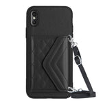 Rhombic Texture Card Bag RFID Phone Case with Long Lanyard, For iPhone 12 mini, For iPhone 11 Pro Max, For iPhone 11, For iPhone 11 Pro, For iPhone XS / X, For iPhone XR, For iPhone XS Max, For iPhone 8 Plus / 7 Plus