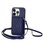 Rhombic Texture Card Bag RFID Phone Case with Long Lanyard, For iPhone 17 Pro Max, For iPhone 17 Pro, For iPhone 17, For iPhone Air, For iPhone 16 Pro Max, For iPhone 16 Pro, For iPhone 16 Plus, For iPhone 16