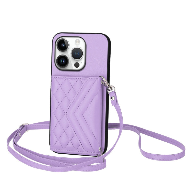 Rhombic Texture Card Bag RFID Phone Case with Long Lanyard, For iPhone 17 Pro Max, For iPhone 17 Pro, For iPhone 17, For iPhone Air, For iPhone 16 Pro Max, For iPhone 16 Pro, For iPhone 16 Plus, For iPhone 16