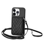 Rhombic Texture Card Bag RFID Phone Case with Long Lanyard, For iPhone 17 Pro Max, For iPhone 17 Pro, For iPhone 17, For iPhone Air, For iPhone 16 Pro Max, For iPhone 16 Pro, For iPhone 16 Plus, For iPhone 16