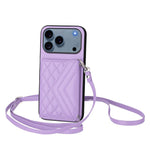 Rhombic Texture Card Bag RFID Phone Case with Long Lanyard, For iPhone 17 Pro Max, For iPhone 17 Pro, For iPhone 17, For iPhone Air, For iPhone 16 Pro Max, For iPhone 16 Pro, For iPhone 16 Plus, For iPhone 16