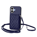 Rhombic Texture Card Bag RFID Phone Case with Long Lanyard, For iPhone 17 Pro Max, For iPhone 17 Pro, For iPhone 17, For iPhone Air, For iPhone 16 Pro Max, For iPhone 16 Pro, For iPhone 16 Plus, For iPhone 16
