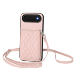 Rhombic Texture Card Bag RFID Phone Case with Long Lanyard, For iPhone 17 Pro Max, For iPhone 17 Pro, For iPhone 17, For iPhone Air, For iPhone 16 Pro Max, For iPhone 16 Pro, For iPhone 16 Plus, For iPhone 16