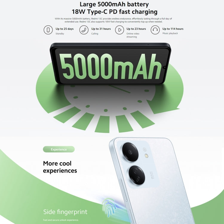Xiaomi Redmi 13C 5G,  6.74 inch MIUI 14 MediaTek Dimensity 6100+ Octa Core 2.2GHz, NFC, Network: 5G, Not Support Google Play, 4GB+128GB, 6GB+128GB, 8GB+256GB