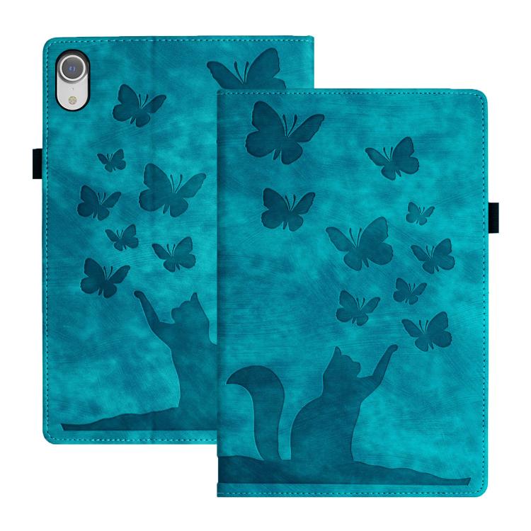 غطاء لوحي من الجلد بنقش قطة فراشة، لجهاز iPad Air 13 2026 / 2025 / 2024، لجهاز iPad Air 11 2026 / 2025 / 2024، لجهاز iPad Pro 13 2025 / 2024، لجهاز iPad Pro 11 2025 / 2024، لجهاز iPad mini 2024 / 2021