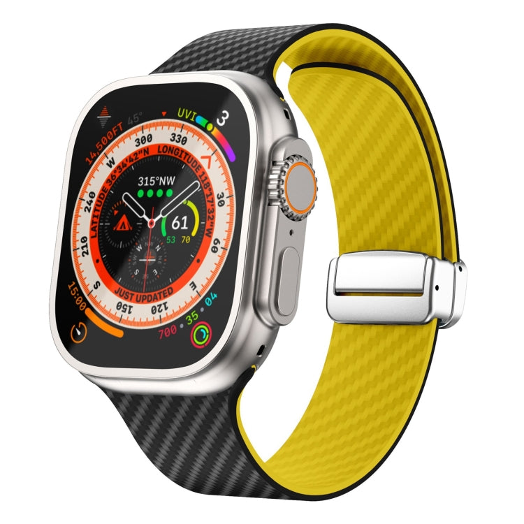 Carbon Fiber Magnetic Silver Buckle Watch Band, For Apple Watch Series 9 45mm, For Apple Watch Series 9 41mm, For Apple Watch Ultra 49mm