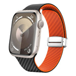 Carbon Fiber Magnetic Silver Buckle Watch Band, For Apple Watch Series 8 41mm, For Apple Watch Series 8 45mm, For Apple Watch SE 2022 40mm