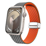 Carbon Fiber Magnetic Silver Buckle Watch Band, For Apple Watch Series 8 41mm, For Apple Watch Series 8 45mm, For Apple Watch SE 2022 40mm