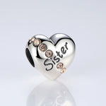 S925 Sterling Silver Heart Sister Letter Beads DIY Bracelet Necklace Accessories
