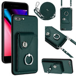 غطاء هاتف مع حامل حلقة وحقيبة بطاقات أورجانيك وحبل طويل، لجهاز iPhone 8 Plus / 7 Plus