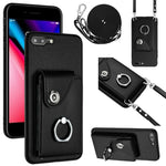 غطاء هاتف مع حامل حلقة وحقيبة بطاقات أورجانيك وحبل طويل، لجهاز iPhone 8 Plus / 7 Plus