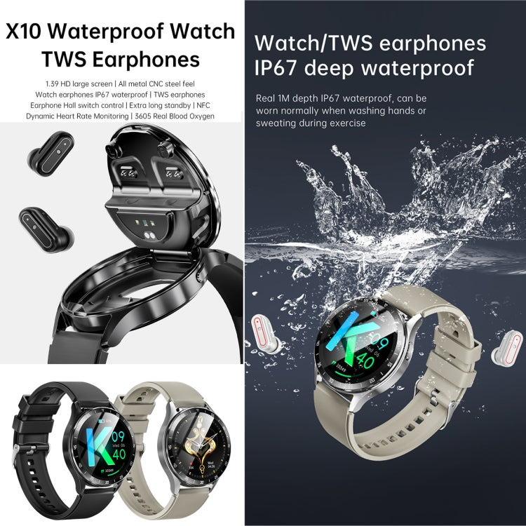 X10 Kopfhörer-Smartwatch mit 1,39 Zoll großem, wasserdichtem Armband, unterstützt Bluetooth-Anrufe, NFC und Herzfrequenzmessung