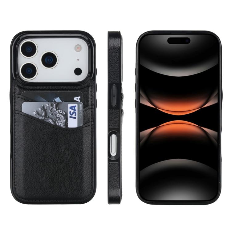 غطاء هاتف بجلد الليتشي مع فتحات للبطاقات، لجهاز iPhone 17e / 16e، لجهاز iPhone 17 Pro Max، لجهاز iPhone 17 Pro، لجهاز iPhone 17، لجهاز iPhone Air، لجهاز iPhone 16 Pro Max، لجهاز iPhone 16 Pro، لجهاز iPhone 16 Plus، لجهاز iPhone 16