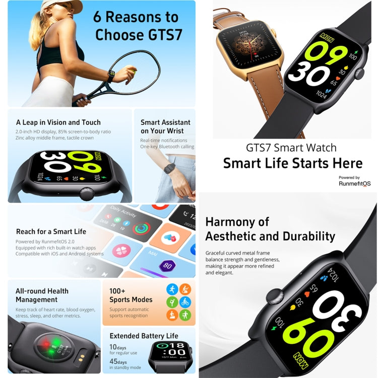GTS7 2.0 inch Fitness Health Smart Watch, BT Call / Heart Rate / Blood Pressure / MET