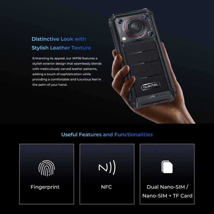 Oukitel WP36, IP68/IP69K, Fingerprint Identification, 10600mAh, 6.52 inch MediaTek MT8788 Octa Core, NFC, OTG, Network: 4G, WP36, 8GB+128GB