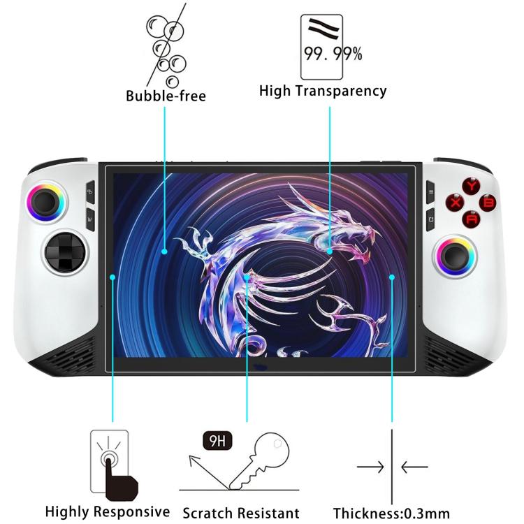 Film de protection en verre trempé anti-explosion 9H 0,3 mm, pour consoles de jeux MSI Claw 8 AI+ et MSI Claw 7 pouces