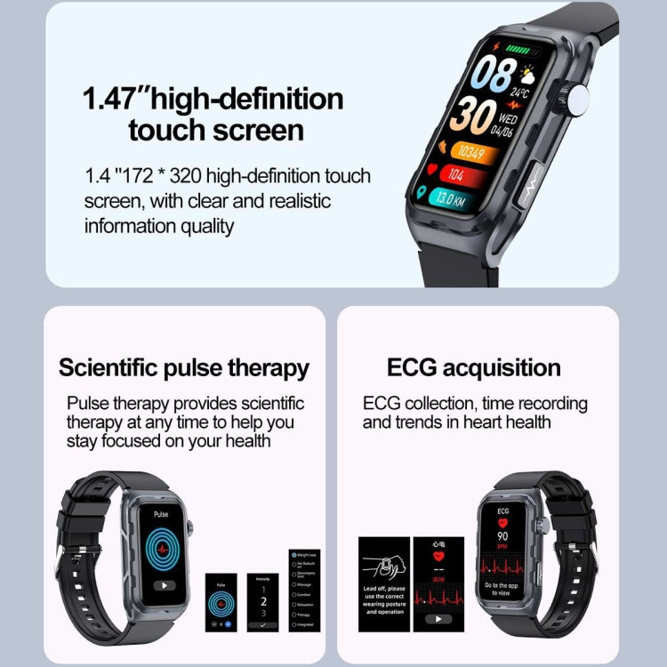 TK79 1.47 inch IP68 Waterproof Smart Watch, Support ECG / Blood Glucose / Blood Oxygen Monitoring / Uric Acid