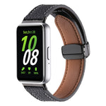 Litchi Texture Magnetic Black Buckle Leather Watch Band, For Samsung Galaxy Fit 3