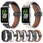 Litchi Texture Magnetic Black Buckle Leather Watch Band, For Samsung Galaxy Fit 3