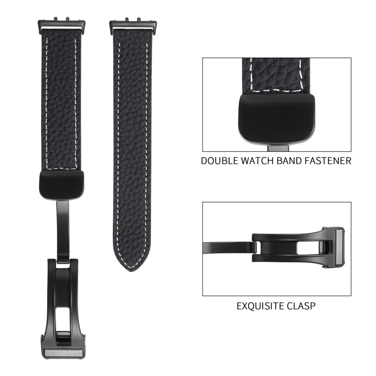 Litchi Texture Magnetic Black Buckle Leather Watch Band, For Samsung Galaxy Fit 3