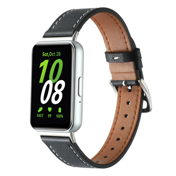 Sewing Thread Genuine Leather Watch Band, For Samsung Galaxy Fit 3