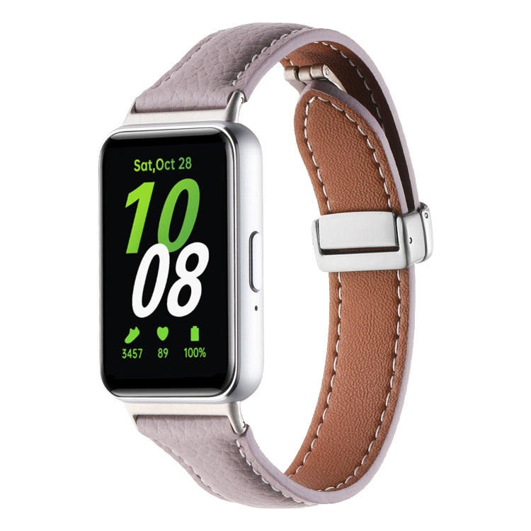 Litchi Texture Magnetic Buckle Slim Leather Watch Band, For Samsung Galaxy Fit 3