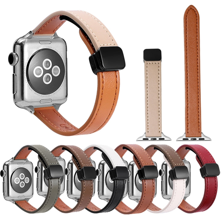 Slim Magnetic Buckle Genuine Leather Watch Band, For Apple Watch 38mm