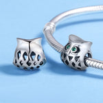 Owl S925 Sterling Silver Beads Inlaid With Gemstones And Hollow Beads