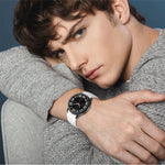 Magnetic Black Buckle Leather Silicone Watch Band, For Samsung Galaxy Watch 6