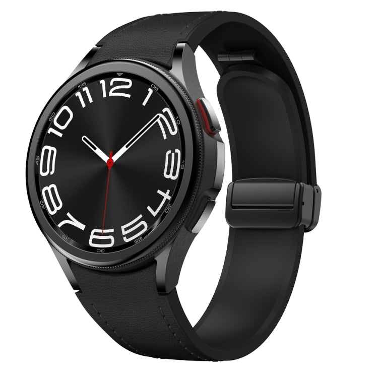 Magnetic Black Buckle Leather Silicone Watch Band, For Samsung Galaxy Watch 6