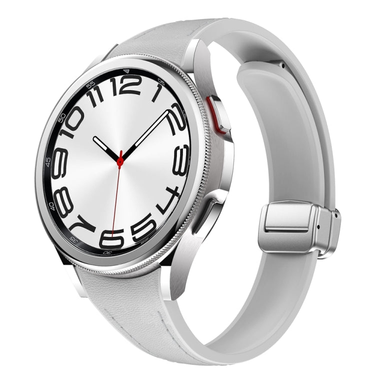 Slim Magnetic Silver Buckle Leather Silicone Watch Band, For Samsung Galaxy Watch 6