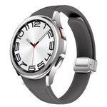 Slim Magnetic Silver Buckle Leather Silicone Watch Band, For Samsung Galaxy Watch 6