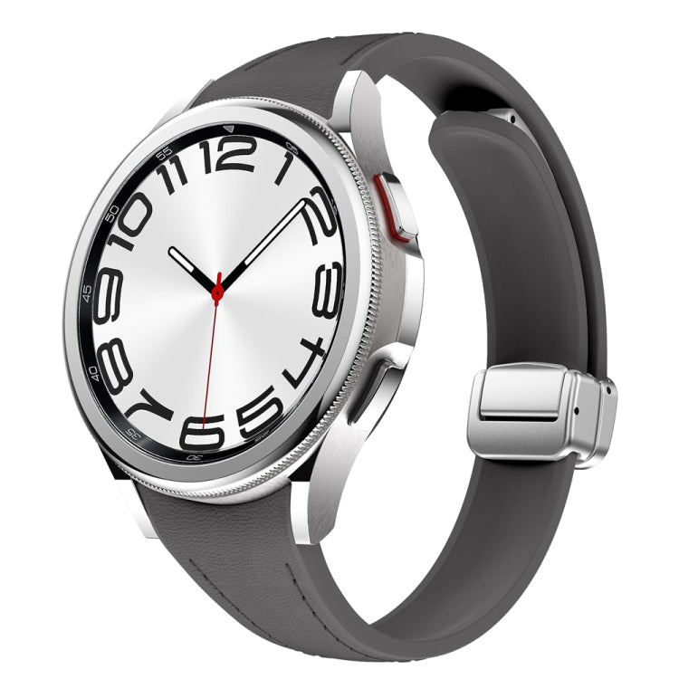 Slim Magnetic Silver Buckle Leather Silicone Watch Band, For Samsung Galaxy Watch 6