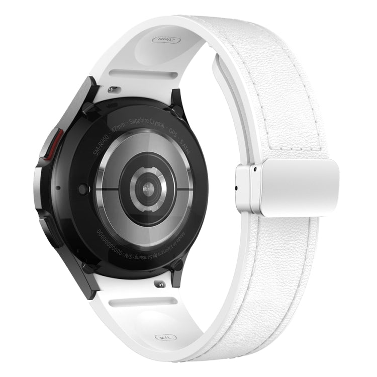 Magnetic Silver Buckle Leather Silicone Watch Band, For Samsung Galaxy Watch 6