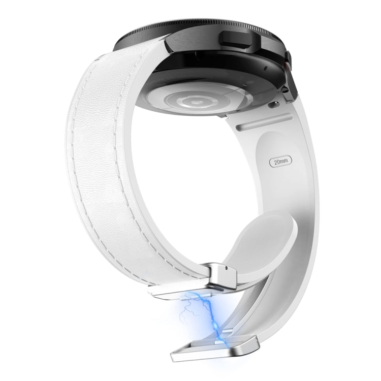 Magnetic Silver Buckle Leather Silicone Watch Band, For Samsung Galaxy Watch 6