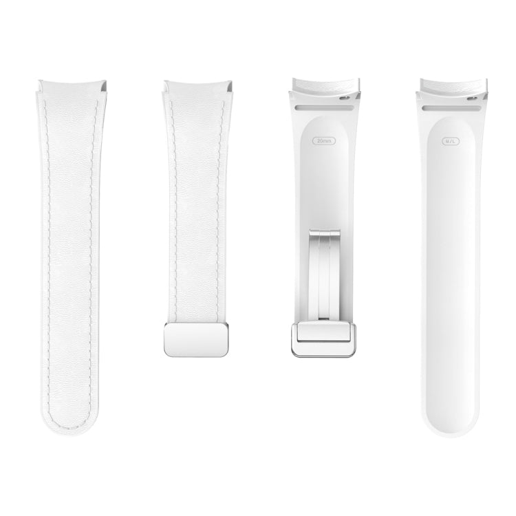 Magnetic Silver Buckle Leather Silicone Watch Band, For Samsung Galaxy Watch 6