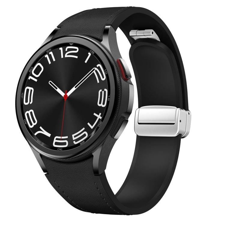 Magnetic Silver Buckle Leather Silicone Watch Band, For Samsung Galaxy Watch 6