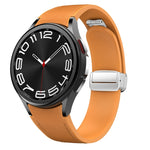 Magnetic Silver Buckle Leather Silicone Watch Band, For Samsung Galaxy Watch 6